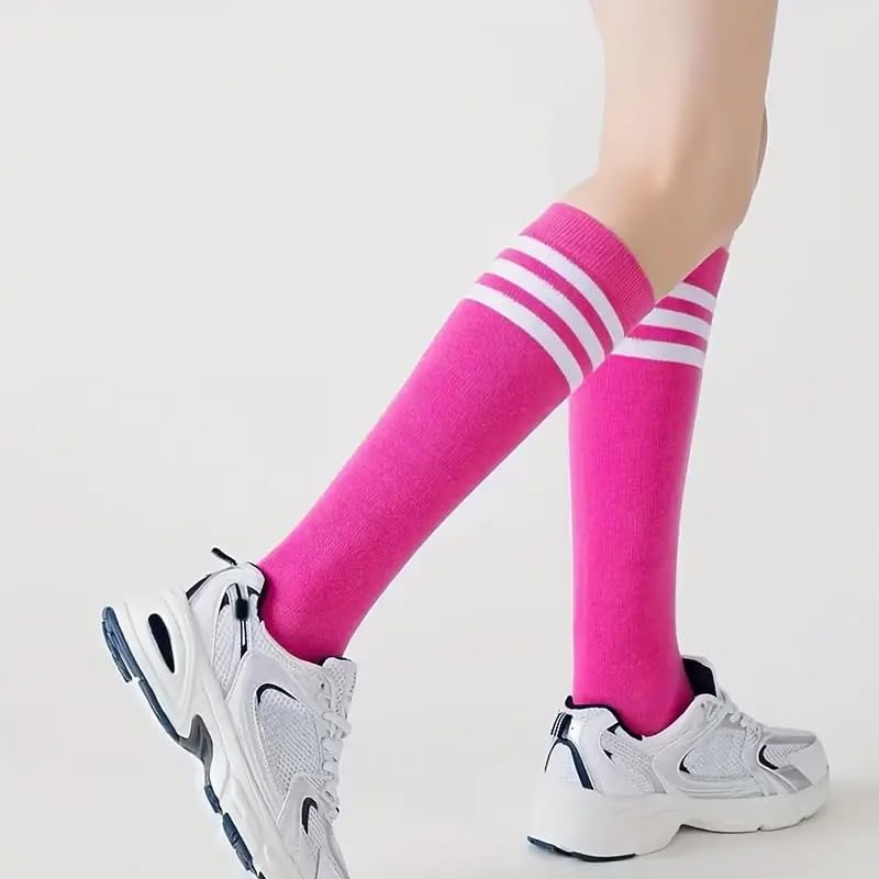 2 Pairs Striped Calf Socks, College Style Party Knee High Socks, Women's Stockings