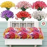 Powbrace 22 Pack Artificial Flowers for Outdoor Indoor Fake Plants, Faux Silk Flowers for Outdoors Outside Front Porch Hanging Planter Window Box Garden Spring Decoration(Multi-Colour)
