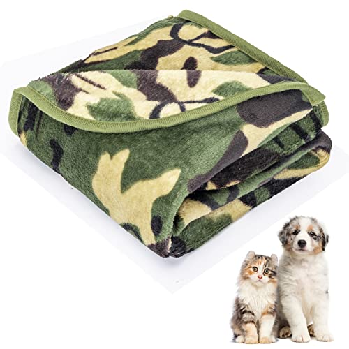 Nobleza Couverture pour Chien Chat, Couverture pour Chien en Peluche Douces Lavable, Tapis Chaude pour Chien Chat Lapins et Autres Animaux, Plaid pour Chien Chat, Camouflage Vert 80 * 80 cm Cover