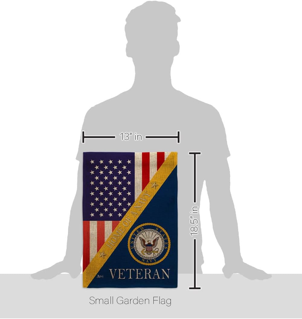Home of Navy Burlap Garden Flag - Set Wall Holder Armed Forces USN Seabee United State American Military Veteran Retire Official - House Banner Small Yard Gift Double-Sided Made in USA 13 X 18.5