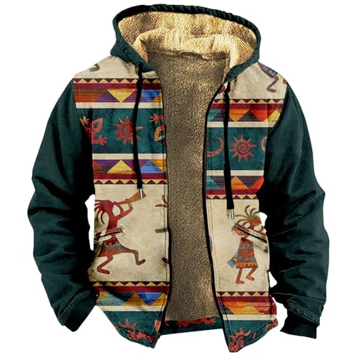 Cexiakong Chaqueta de forro polar para hombre, vintage, impresión digital 3D, chaqueta de invierno forrada con capucha, chaqueta cálida de entretiempo con cremallera, chaqueta con capucha, chaqueta de