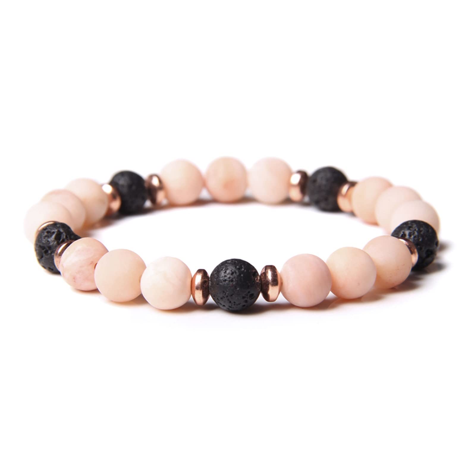 WZGWDC Natürliches rosa Zebra-Stein-Perlen-Armband, 8 mm, Lava-Vulkan-Perlen, Charm-Schmuck, passend für Damen und Herren, freundschaftsspezifisch