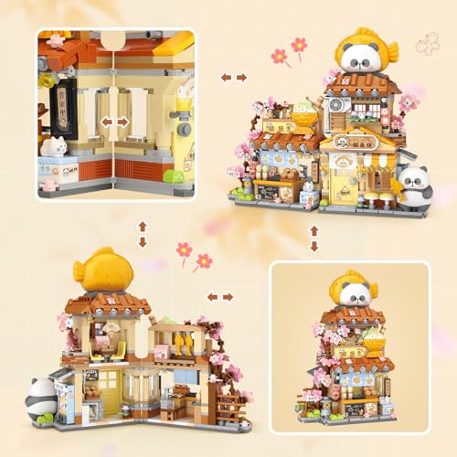 Image of Japanese Street View Taiyaki Shop Mini Building Blocks, MOC Creative Building Toys Cute Panda Building Set for Kids 6-12, Simulation Architecture Construction Toy, Gift Idea for Kids Adults (858 PCS)