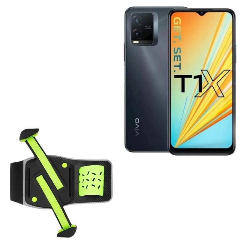 BoxWave Holster Compatible with vivo T1x - FlexSport Armband, Adjustable Armband for Workout and Running - Stark Green