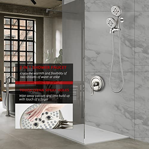 Shower System With Handheld Showerhead & Rain Shower Combo Faucet Set, Dual 2 In 1 Shower Faucet, 3-Way Water Diverter In All Brushed Nickel #TOP5