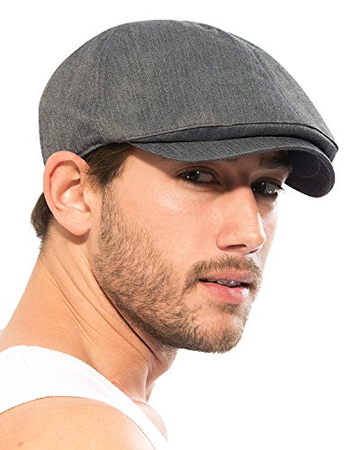 Ililily New Men's Cotton Flat Cap Cabbie Hat Gatsby Ivy Caps Irish Hunting Hats Newsboy With Stretch Fit (Flatcap-004-1) Grey #TOP6