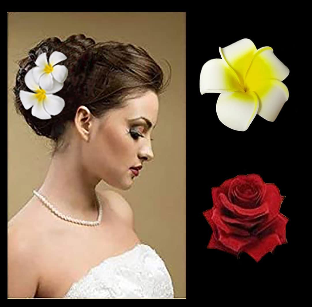 White Hawaii Plumeria Flower and Red Rose Flower Hair Clips for Women (Pack of 2) (RED) (B0CM6NMD34) Amazon Price History, Amazon Price Tracker