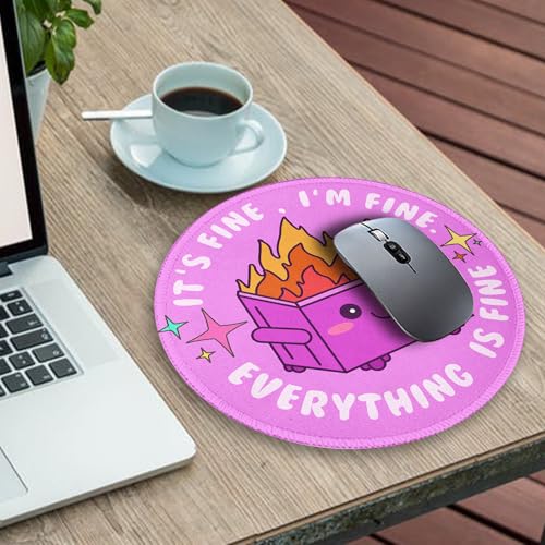 Image of Gctriki Dumpster on Fire Mouse Pad, Cute Round Mouse Pads for Desk, Funny Purple Mousepad for Computer Laptop Gaming, Stitched Edge Non-Slip Rubber Base, Cute Office Desk Accessories Decor for Women