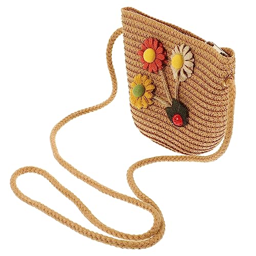 CTIRCHIU Bolso Bandolera De Paja Pequeño Niña Diseño Mariquita Con Cierre Cremallera Para Verano Playa y Uso Casual
