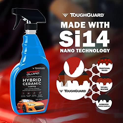 ToughGuard SpeedGuard Hybrid Spray-On Ceramic Coating for Cars Hydrophobic Paint Protectant Polish Sealant, Auto Detailing Car Cleaning Protection Supplies Products, 16 oz, 473 ml
