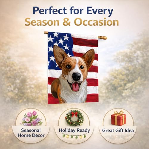 Welsh Corgi American Flag superbe drapeau de maison en toile canvas dense