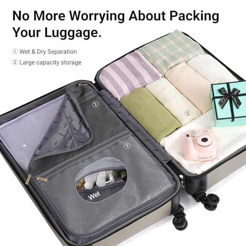 NZBZ Vintage Luggage Set, Retro Lightweight Leather Suitcase with Double Spinner Wheels, Large Capacity (Grey, 20inch & 24inch & 28inch)3