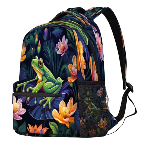 Green Frog Laptop Backpack for Adult Women Men Frog Casual Daypack with Compartment & Multiple Pockets Book Bags Travel Bag