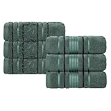 Superior Cotton Hand Towel Set, Small Towels, Plush Soft Absorbent Bathroom Basics, Home Essentials, Spa, Salon, Hotel, Kitchen, Luxury Quick Drying, Zero Twist, Floral Design, Set of 6, Forest Green