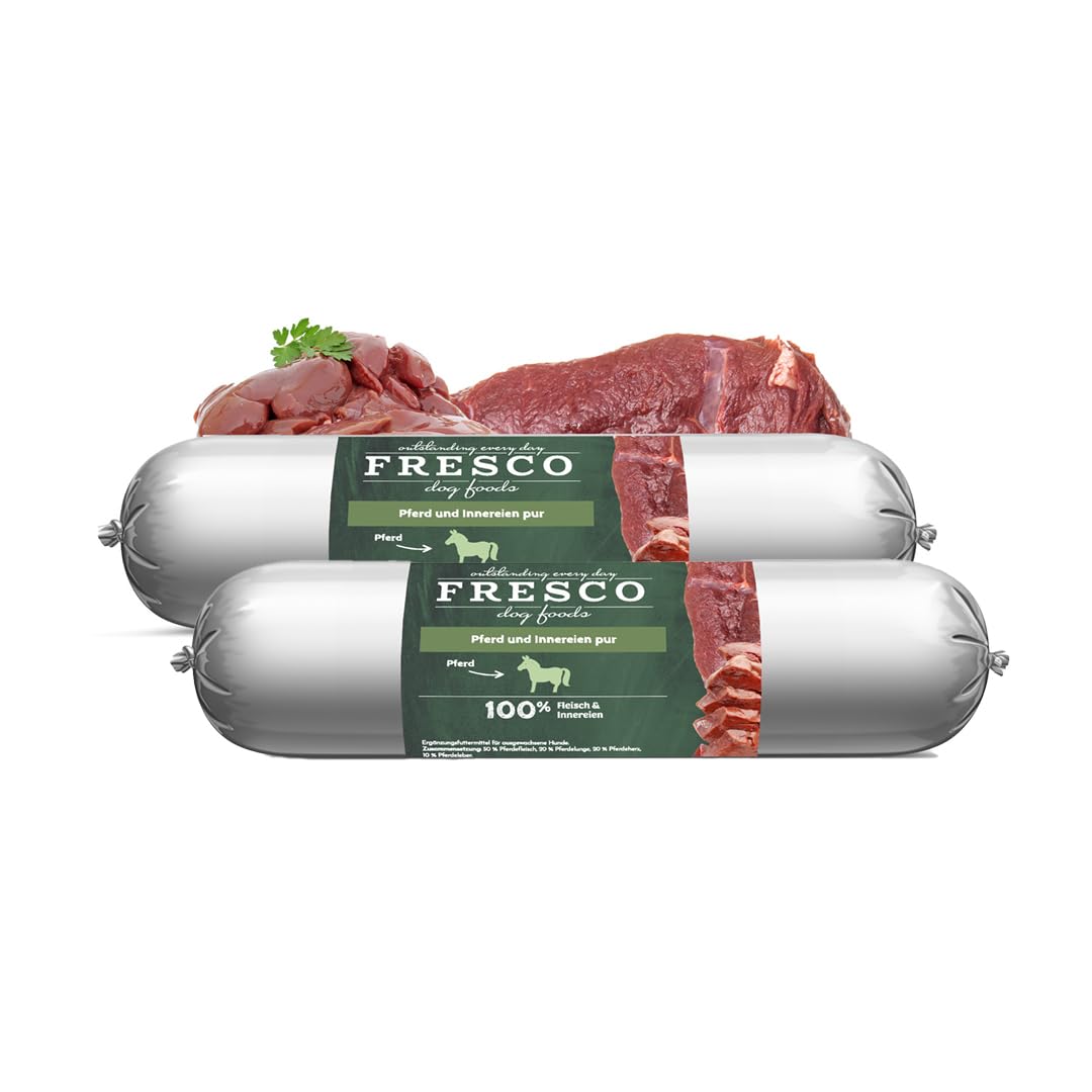 FRESCO Dog Barf Hundewurst schnittfest Pferd Pur I 2 x 400g | Hypoallergenes Hundefutter 100% Fleischanteil | Nassfutter für Hunde mit praktischer Portionierung | Aus Deutschland