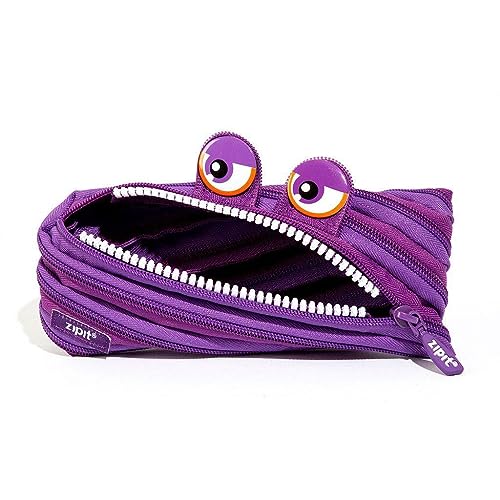 Zipit Wildlings Pencil Case for Girls, Holds Up to 30 Pens, Machine Washable, Made of One Long Zipper! (Purple)