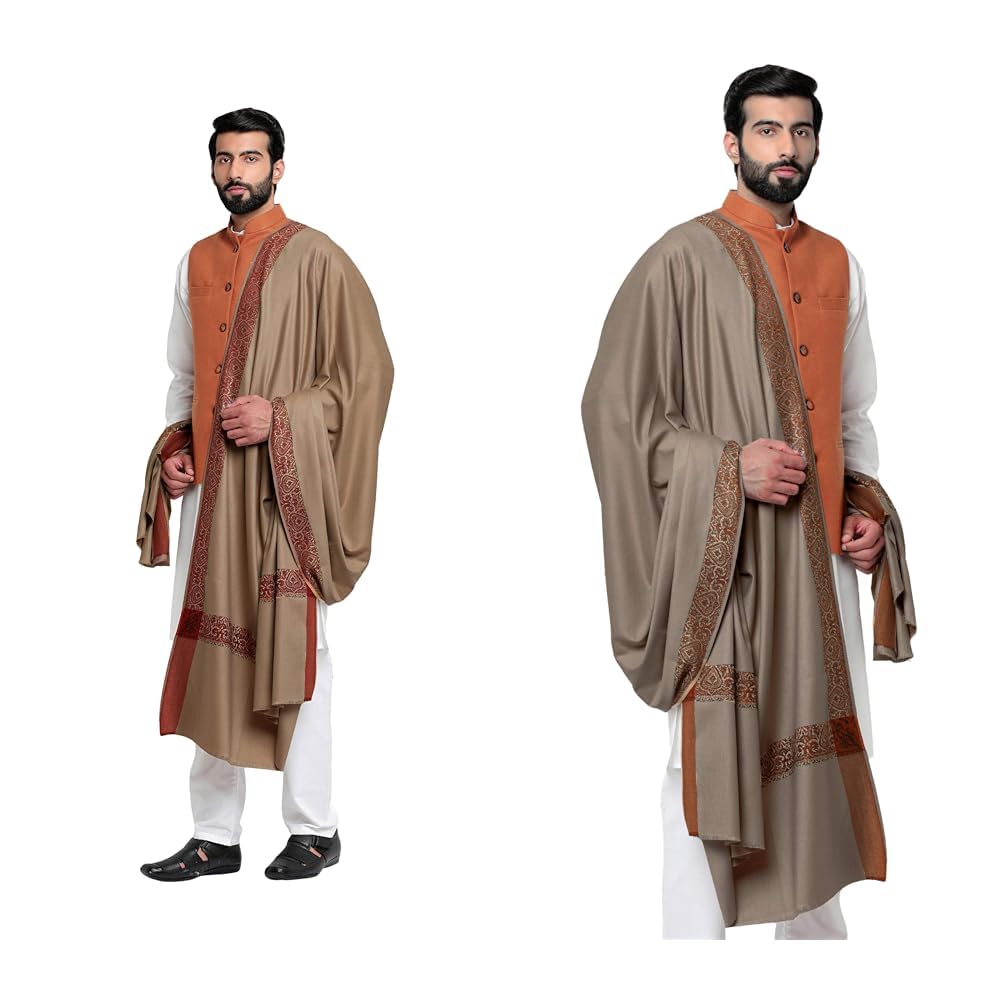 weavers villa Men's Woven Border Grey Woollen Lohi/Shawl, 125cm x 250cm Men's Woven Border Woollen Lohi/Shawl, 125cm x 250cm-picture-28