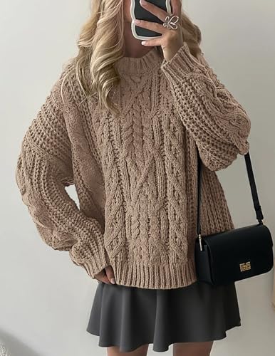 PRETTYGARDEN Women's Oversized Fall Sweaters 2025 Casual Long Sleeve Crewneck Chunky Cable Knit Pullover Tops Winter Clothes2