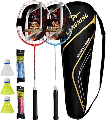 LANGNING badmintonschläger Set 2, Federballschläger 24Lbs Nur 85g, hohe...