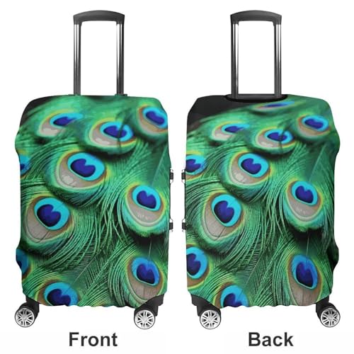 Green Peacock Feather Luggage Cover Personalization Suitcase Covers Protector Elastic Washable Baggage Cover Anti-Scratch For Traveling, Aircraft Consignment S3