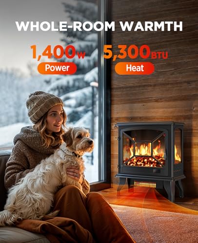 Image of Silonn Electric Fireplace Heater, Quick Heating Portable Fireplace with App & Remote,24″ Electric Corner Fireplace Low Noise with 5 Brightness Levels,Temp Control & Timer for Living Room,Bedroom,Black
