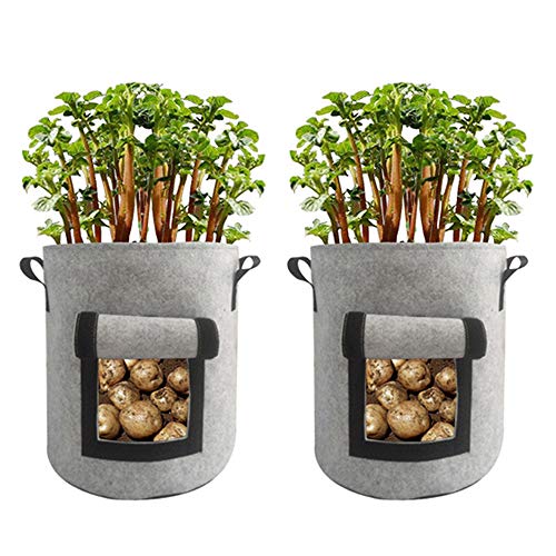 Preisvergleich Produktbild Mintice 2 Stück Pflanzen Tasche Pflanzenwuchsbeutel Pflanzsack Stoff visualisiertes Seitenfenster Pflanzgefäßbehälter Töpfe Zuhause Garten für Kartoffel, Tomate, Karotte 7 Gallonen Grau