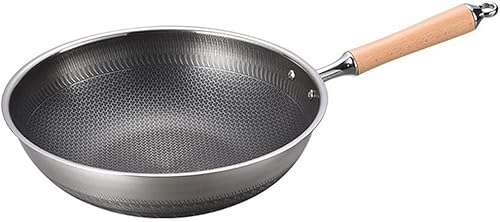 EDDGE Sartén de acero inoxidable 316 con mango de madera sartenes antiadherentes cocina de inducción estufa de gas cocina especial wok de fondo plano