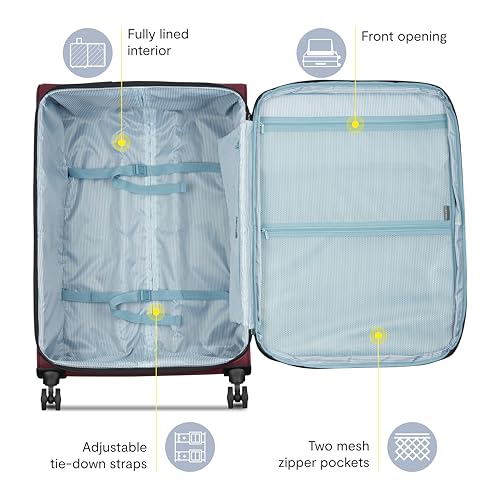 Image of DELSEY PARIS Sky Max 3.0 Checked Suitcase 28 Inch Large, Lightweight Softside Expandable Luggage, Spinner Wheels, Soft Touch Handle, Burgundy