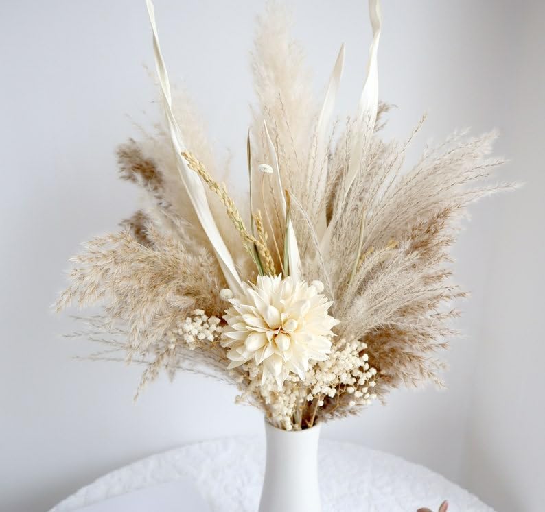 Arreglo de flores secas Boho DIY con dalia blanca y hierbas miniatura 1