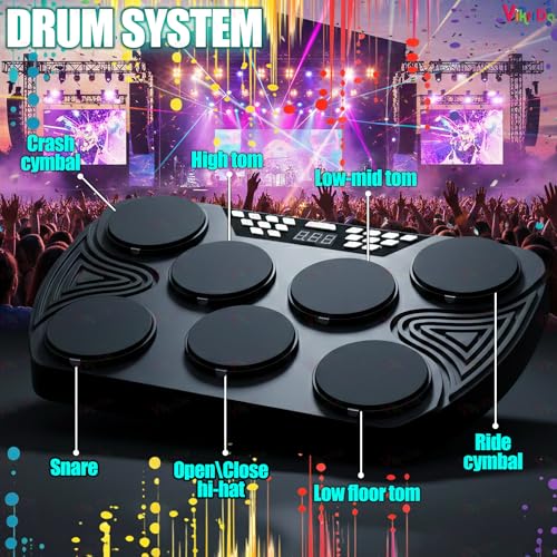 Image of VikriDA Kids Hand Drum Puzzle Game with LED Lights - Portable Electronic Desktop Drum Toy with Sound & Light Effects