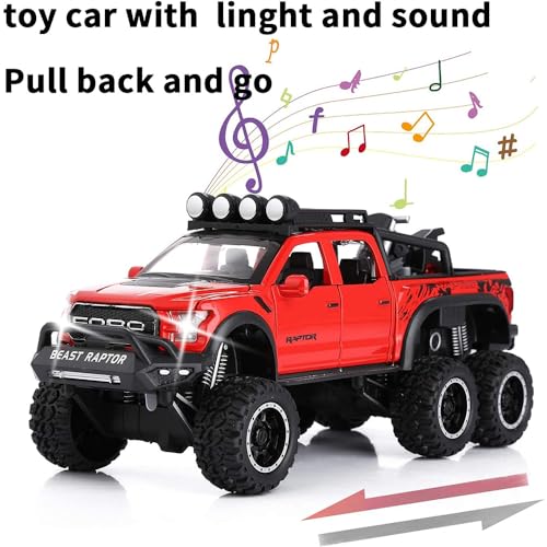 Image of Exclusive 1:24 Raptor Toy Car Metal Diecast Car For Kids Pull Back Die Cast Metal Pullback Toy Car With Openable Doors Light Music Boys Gifts Toys, Multicolor