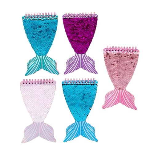 Carnets à paillettes sirène : lot de 5 cahiers de notes pour petites filles