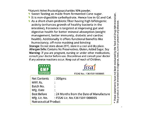 Image of Nature's Velvet FOS Fructooligosaccharides, Sugar Substitute and Probiotic Enhancer Powder -300g Pack of 4