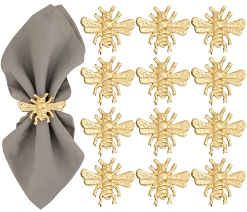 ALPHA Living HOME Bee Napkin Rings Set of 12 Gold Metal Table Holders