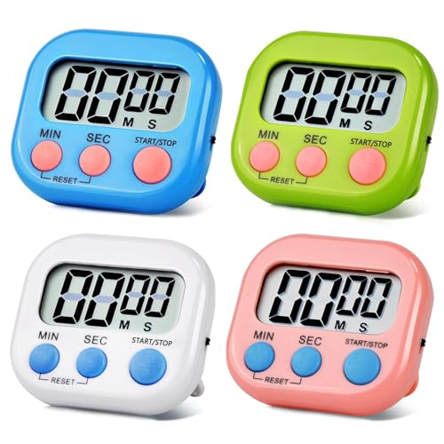 4 Pcs Digital Timer, Minute Cooking Timer, Classroom Timer, 4 Color Magnetic Time Timer Alarm Clock for Kitchen Cooking Classroom Gym Study Teeth Cleaning Kids Children (Not Including Battery)