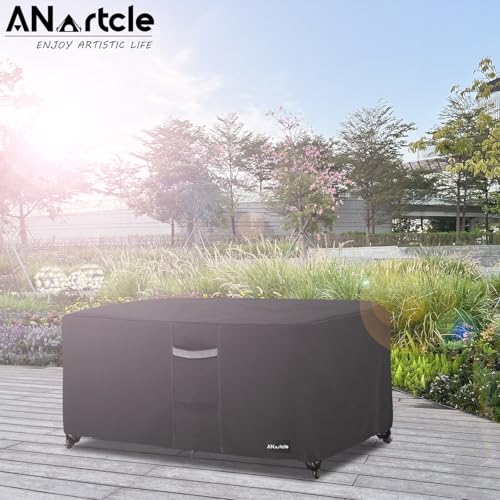 Image of ANartcle Patio Coffee Table Cover, 600D Waterproof Heavy Duty Rectangular Outdoor Table Cover,Patio Furniture Covers,48 x 28 x 16 inch,Black