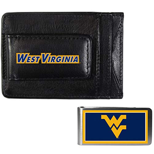 Siskiyou Sports NCAA West Virginia Mountaineers Unisex Leather Cash & Cardholder & Color Money Clip, Black, One Size