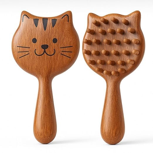 Natural Wooden Cat Shape Scalp Massager Comb –Sandalwood Wide Tooth Hair Brush For Hair Growth, Anti-Static Detangling, Head Massage Comb.(Colour-Brown)-image-19