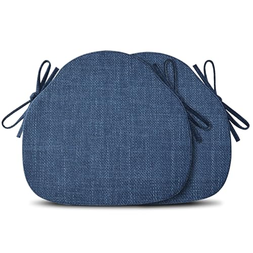 Shinnwa Kitchen Chair Cushions Set of 2, High-Resilience Foam Windsor Seat Pads, Dining Chair Cushions with Ties & Textured Cover, 2 Pack, 16.5 x 15.5 x 2, Navy Blue