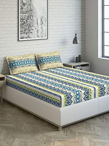 Image of DDECOR - Clara 100% Cotton Double Bedsheet with 2 Pillow Covers, King Size, Blue