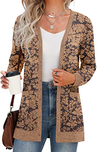 GRECERELLE Floral Print Open Front Cardigan for Women Button Down