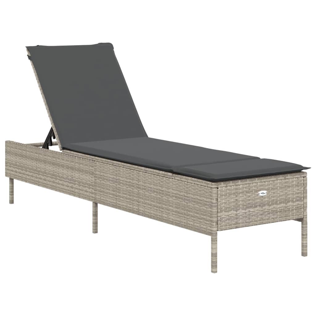 Leżak do opalania, jasnoszary polirattan, 5-stopniowa regulacja, odporny na promieniowanie UV, 198 x 55 cm, z grubą nakładką, do ogrodu, na taras i basen, wytrzymała rama stalowa, wygodny