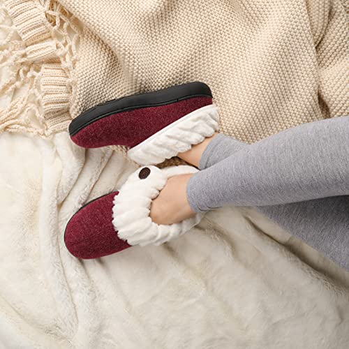 Wishcotton Women's Fuzzy Felt Slippers, Ladies' Closed Back House Shoes With Nonslip Rubber Sole, Wine, Size 6 #TOP5