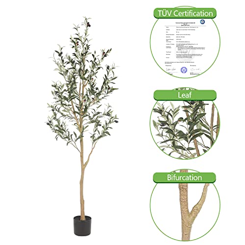 Realead 6Ft Artificial Olive Tree, Tall Faux Olive Tree Plants, Fake Potted Olive Silk Tree With Branches And Fruits, Artificial Trees For Modern Home Office Living Room Floor Decor Indoor (72In) #TOP2