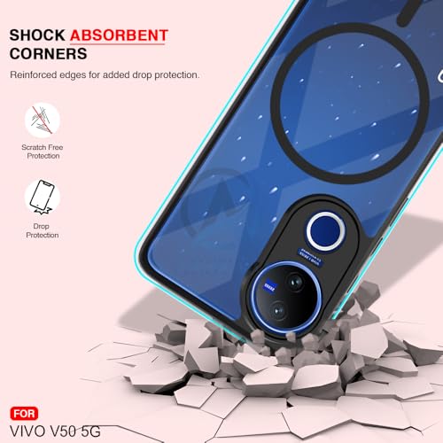 Image of AESTMO Vivo V50 5G / V50e 5G Back Cover | 360 Protection | Crystal Clear Hard Back Transparent | Compatible with MagSafe Accessories for Vivo V50 5G / V50e 5G (PC+TPU, Black Bumper)