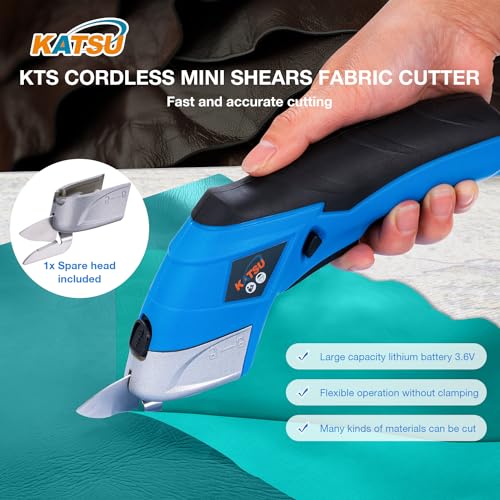 KATSU Tools Elektrische Kabellose Stoffschere 3,6V Wiederaufladbarer mit 2 Schneidklinge aus legiertem Stahl Akku-Schere für Stoffen Papier Karton Leder Kunststoff
