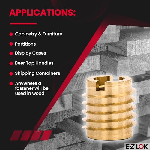 Image of E-Z LOK Knife Threaded Insert for Hard-Wood, Brass Thread Inserts, M8-1.25 Internal Threads, 0.625 inch Length Pack of 10