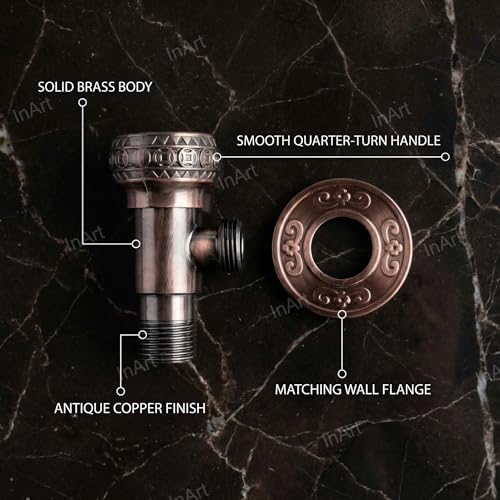 Image of InArt Zinc Angle Cock Valve for Bathroom & Kitchen | Stop Cock with Wall Flange | Antique Brass Finish (Antique Copper) - 5 Year Warranty