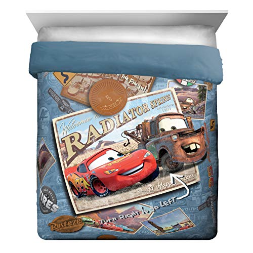 Image of Disney /Pixar Cars Kids 7 Piece Full Comforter Set - Bed in a Bag with Shams, Lightning McQueen & Mater, Super Soft Fade Resistant Microfiber, Machine Washable Blue /Gray (Official Disney /Pixar Product)