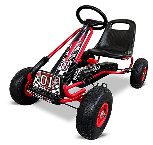 PEKECARS Kart a Pedales A15, Color Rojo, con Ruedas neumáticas, Asiento Ajustable, piñon Libre y Palanca de Freno